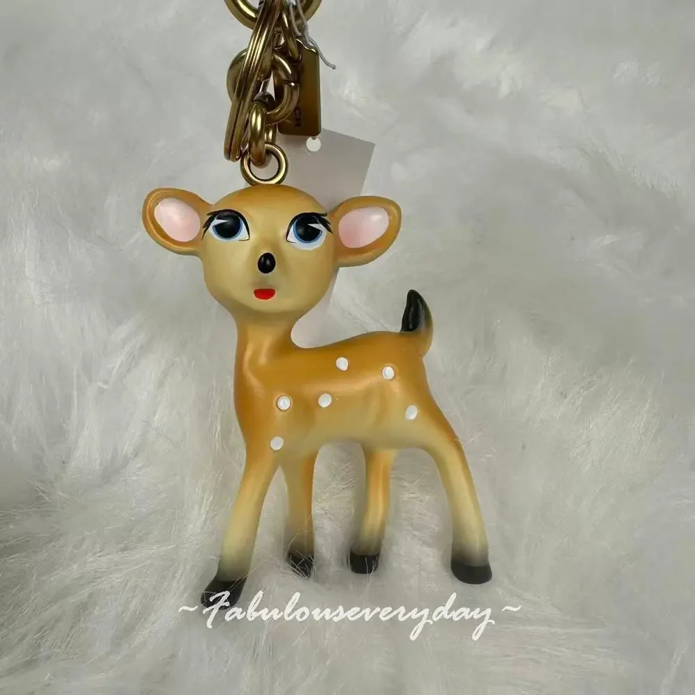 Coach Deer Bag Charm Keyring CCD40 Resin Metal Brass Tan NWT